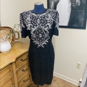 80’s Vintage Royal Feelings Silk Sequin Beaded Dress